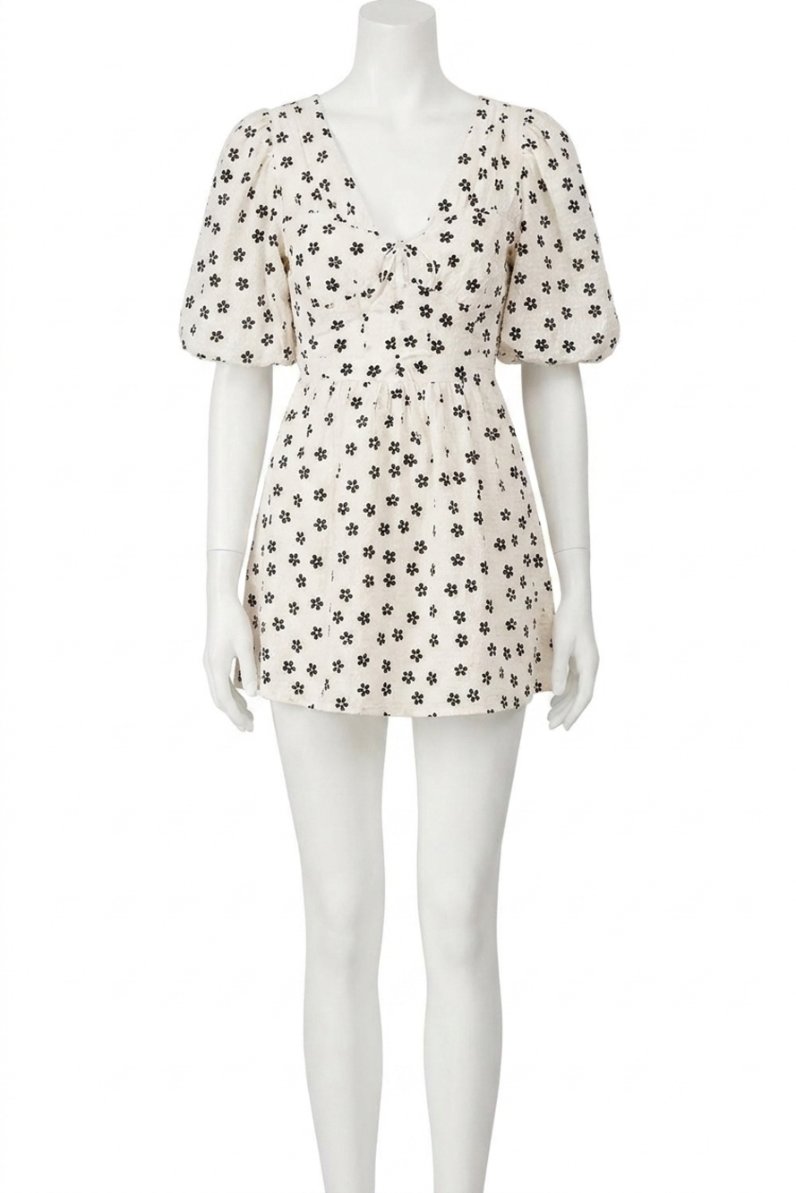 NEW FOR LOVE & LEMONS connie daisy seersucker mini dress in ivory